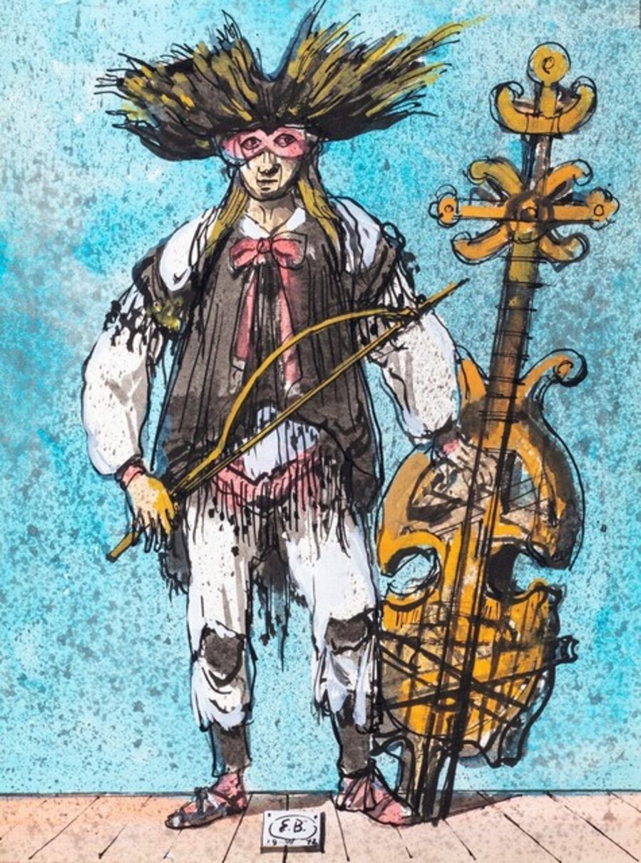 Theatrical sketch (Figure and musical instrument)
