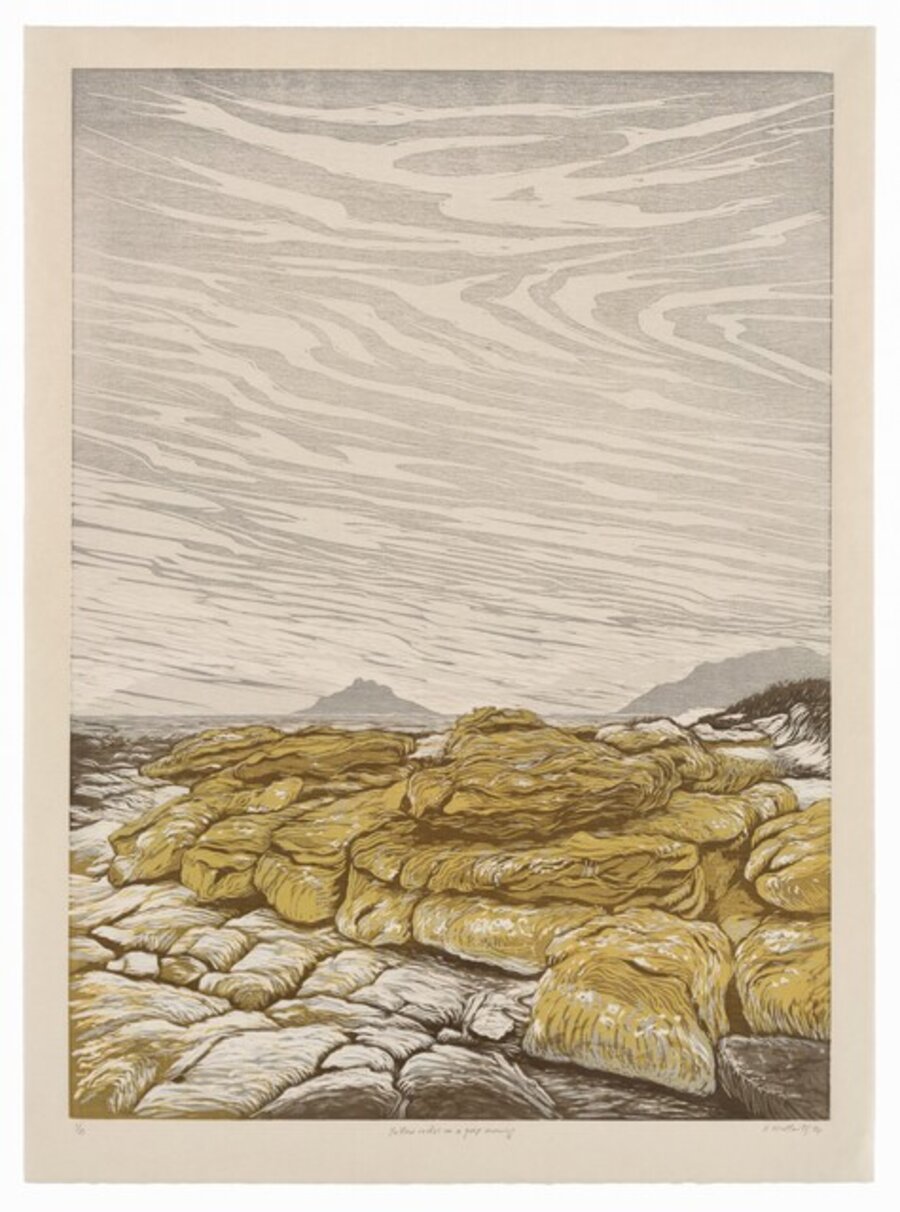 Yellow rocks on a grey morning
