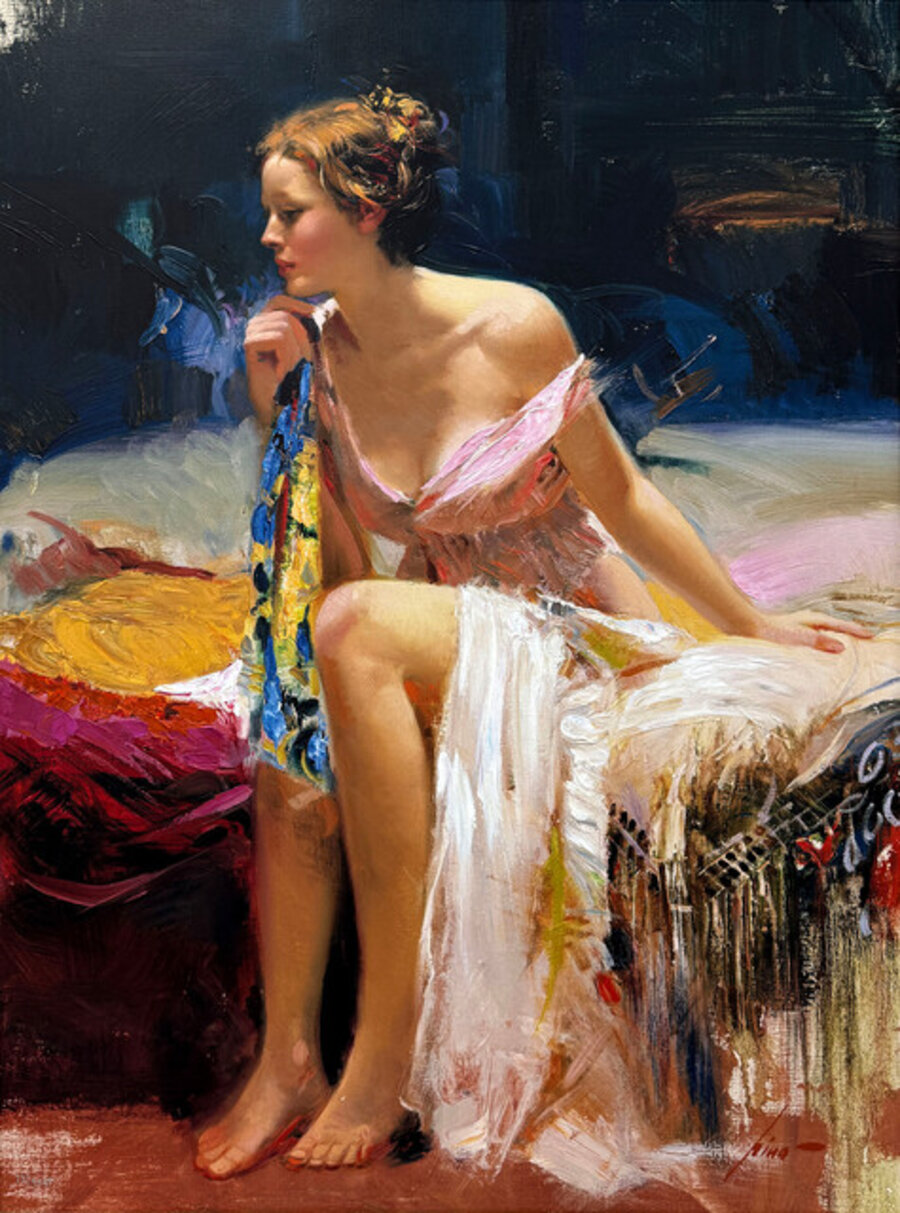 Second Thoughts (large stretched hand embellished canvas)