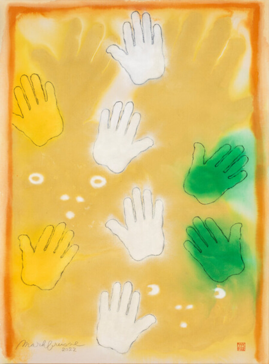 Four white hands
