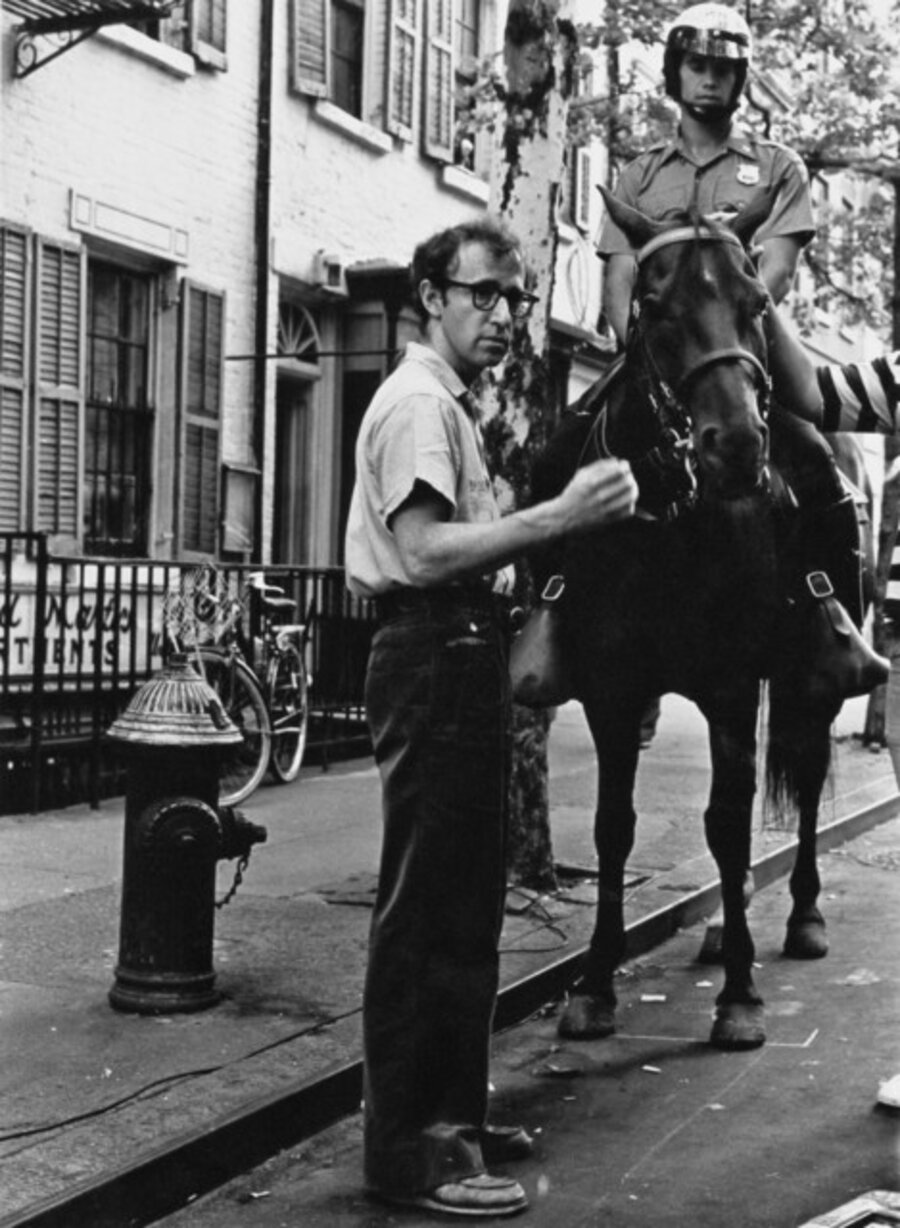 Woody Allen directing a film in the heart of New York City’s Greenwich Village, circa 1985