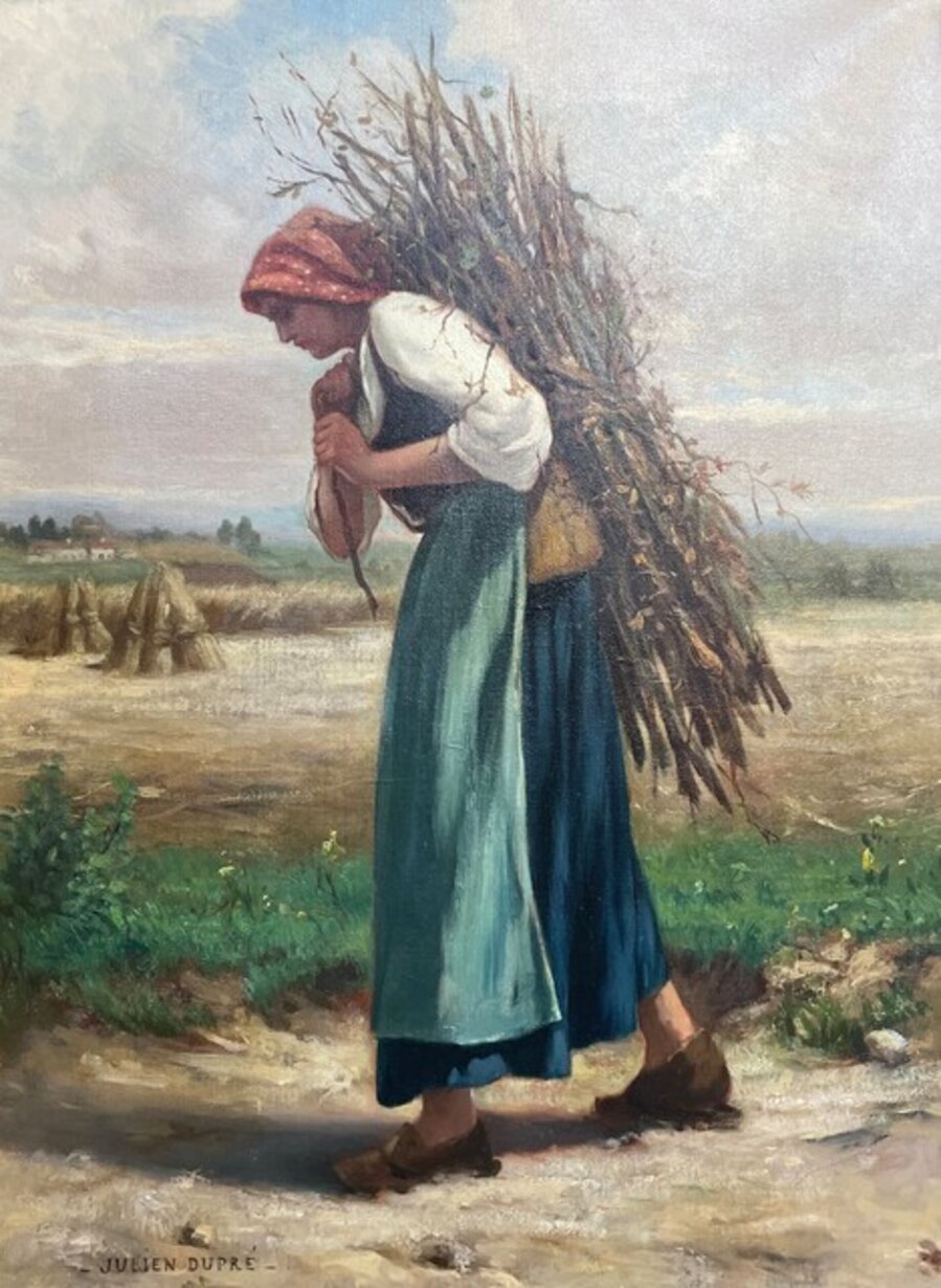 French Peasant Woman Carrying Brushwood JULIAN DUPRE oil painting circa 1890