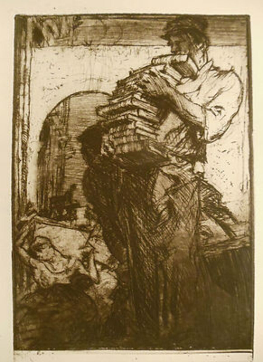 Man Carrying a Pile of Books.