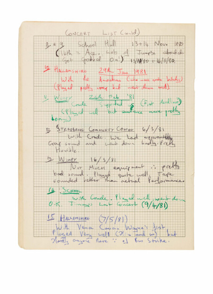 1980s Exercise Book/ Concert List (p 20, 18)