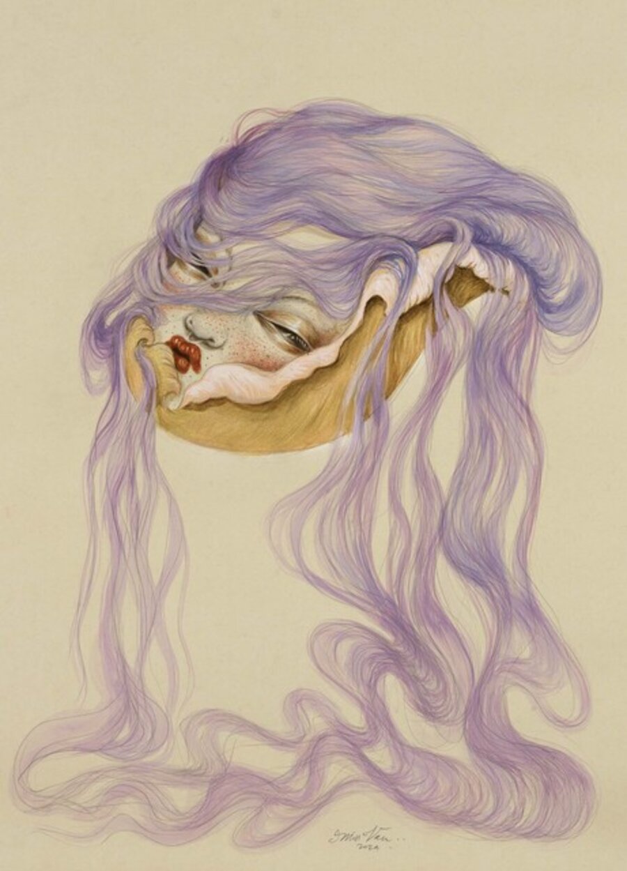 Overflowing Purple Hair with Golden Shell