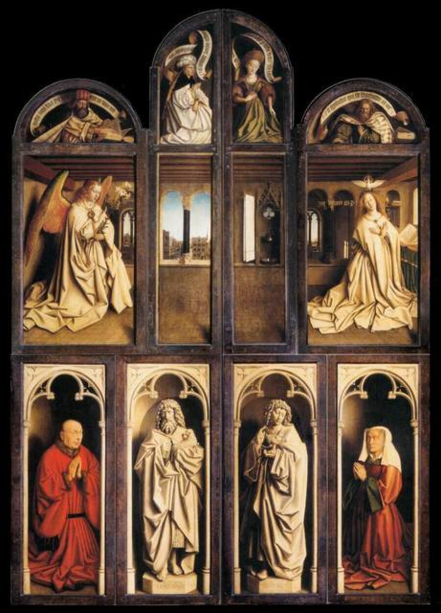 Ghent Altarpiece (closed), Annunciation with Donors