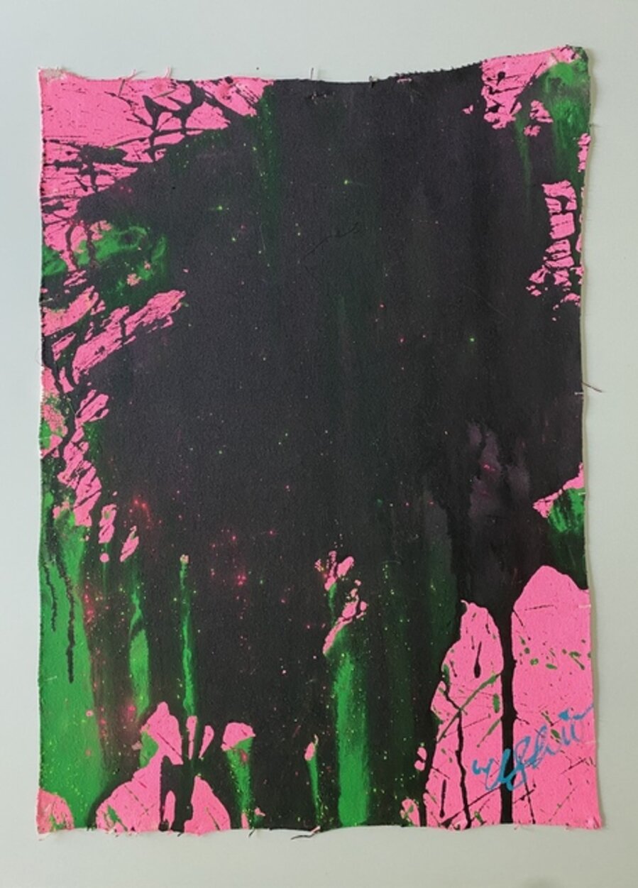 Emerald Green and Black on Pastel Pink
