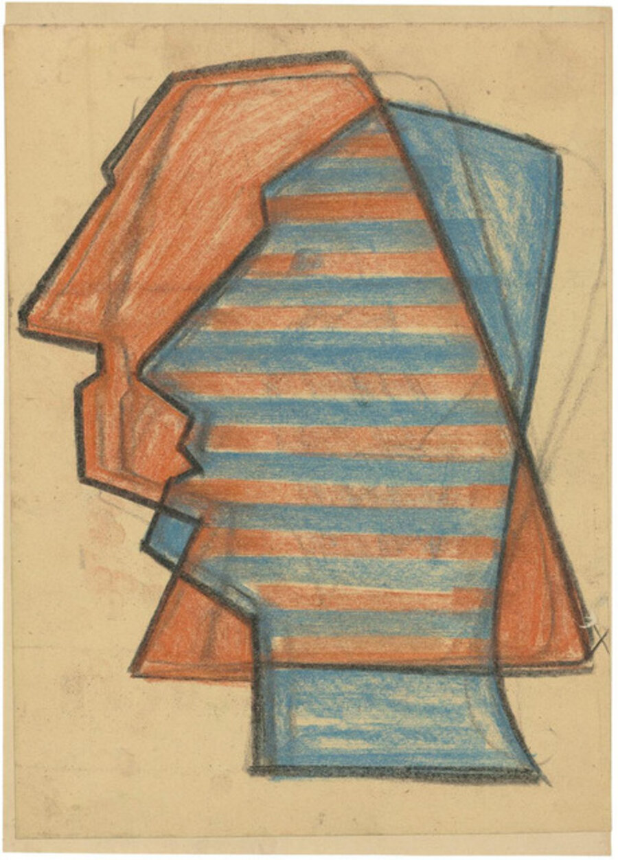 Roter und blauer Profilkopf, schematisch