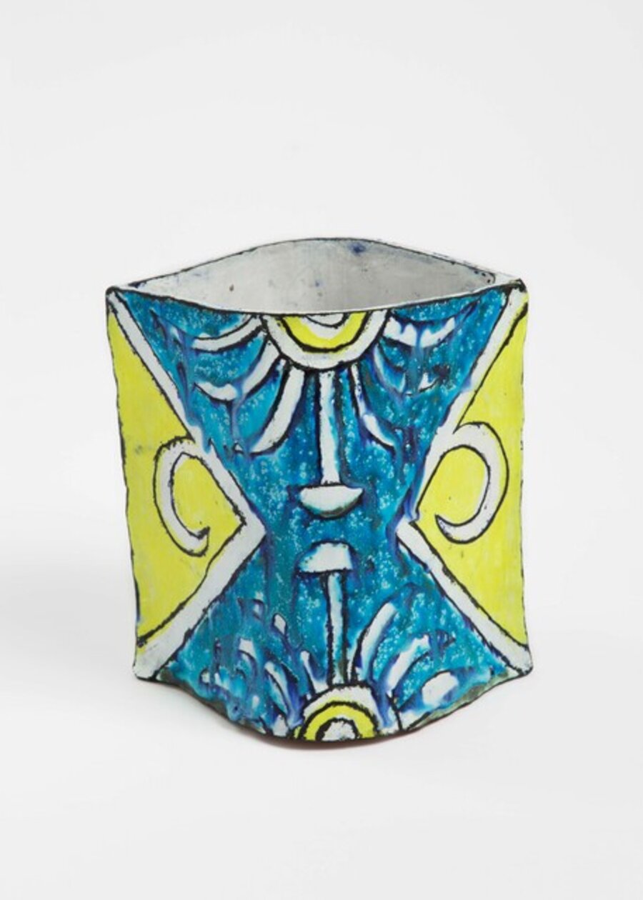 Yellow and Turquoise Eye-Shaped Planter