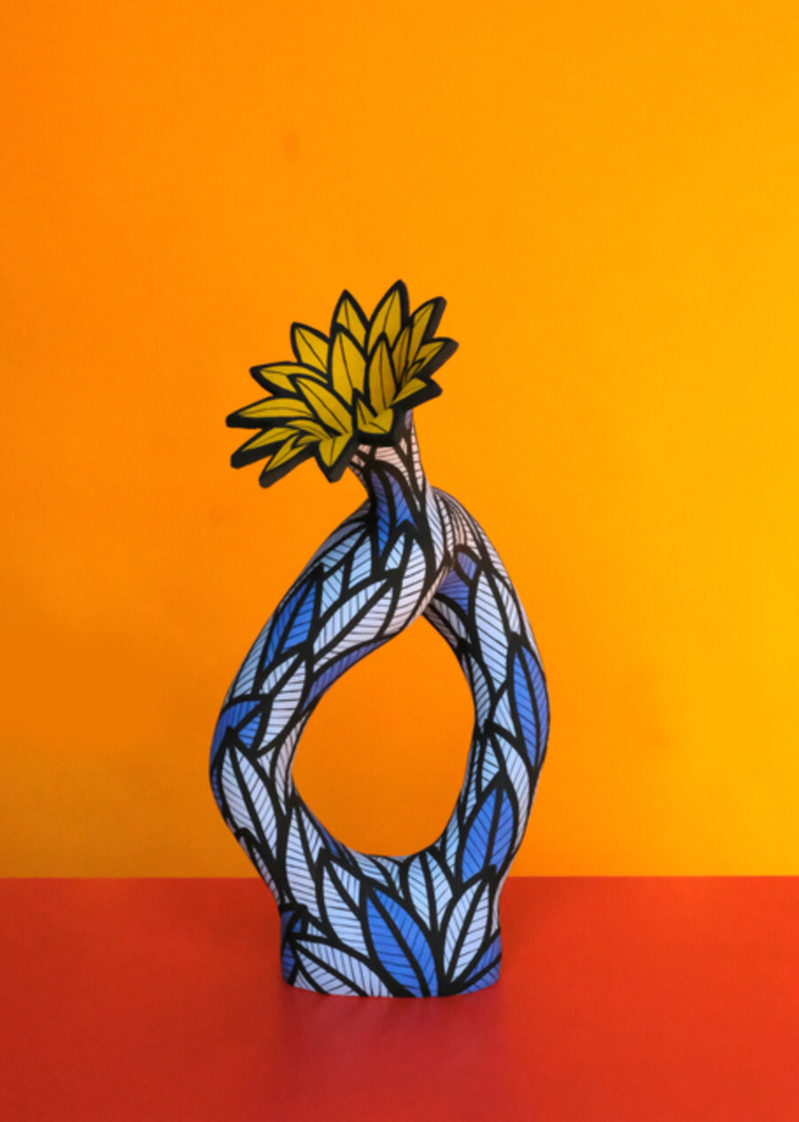 Walker In Blue Leaf And Yellow Petal Burst