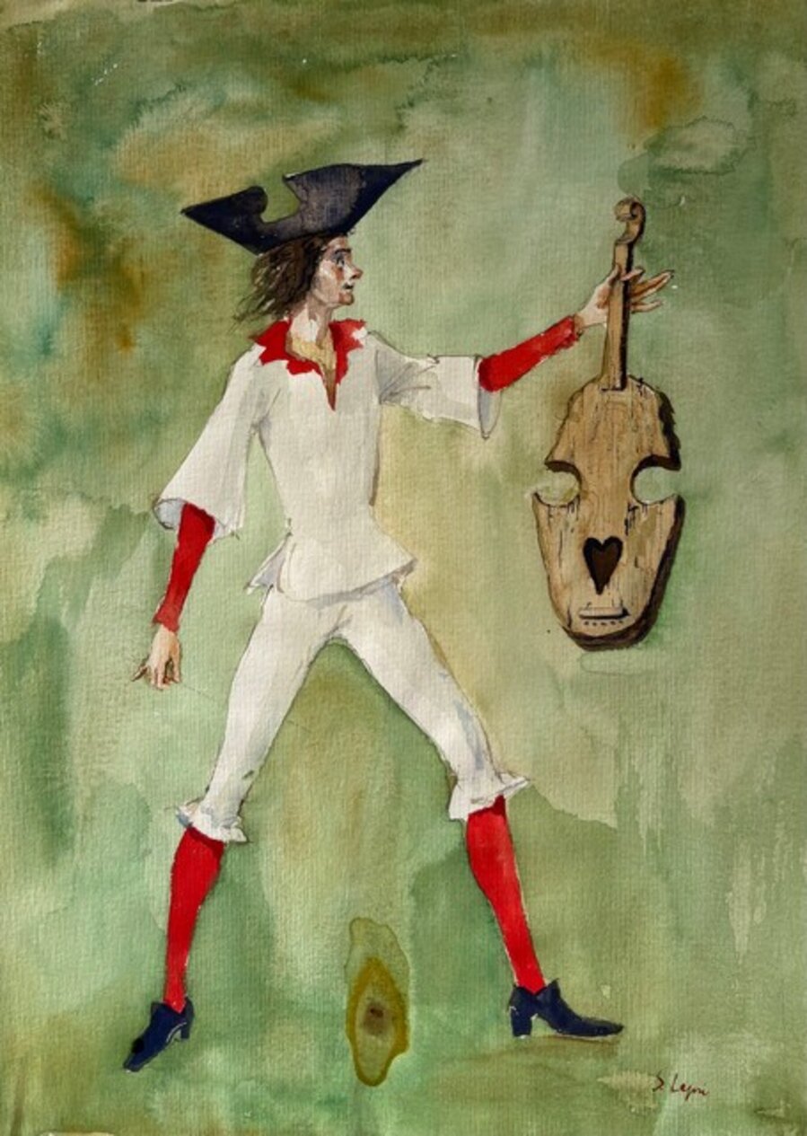 Homme au violon ancien sans cordes