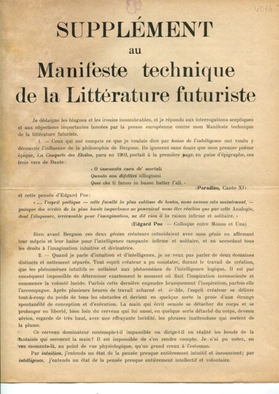 Supplément au Manifeste Technique de la Littérature Futuriste