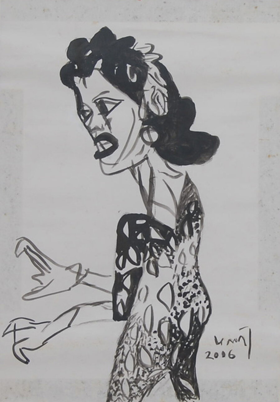 Girl executed in ink on paper, figurative by the Padma Vibhushan & Padma Bhushan awardee by the Govt. of India, K. G. Subramanyan