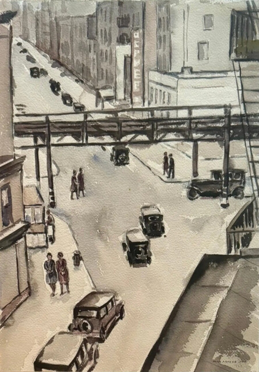"6th Avenue El" American Scene Social Realism Mid-20th Century Cityscape Modern