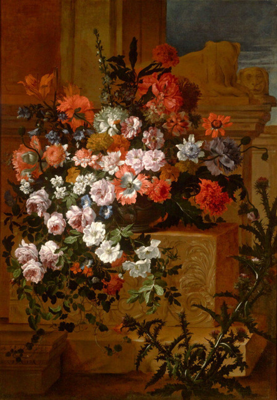 Still Life with Flowers on a Carved Stone Ledge