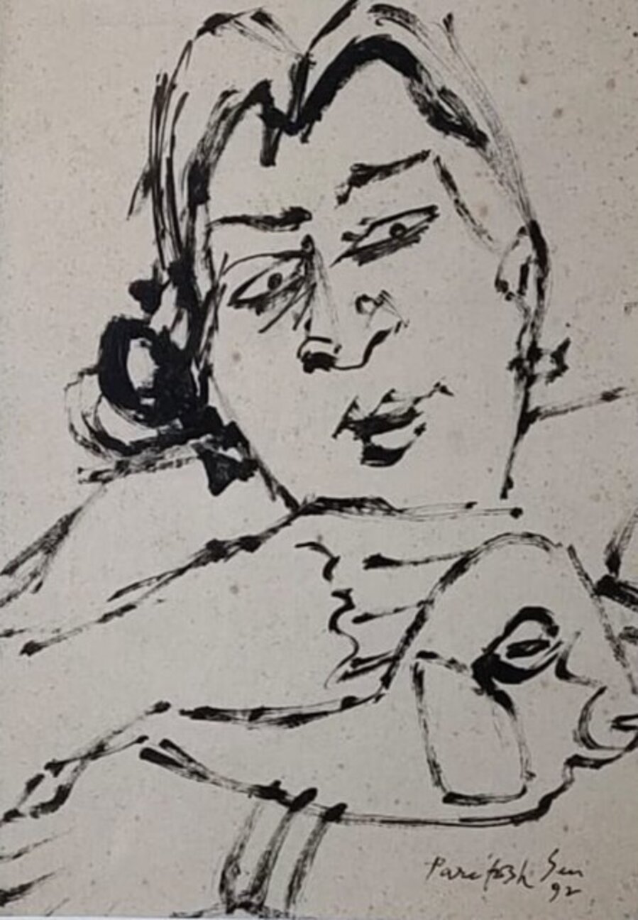 Untitled (Woman with the Cat), Brush on Paper