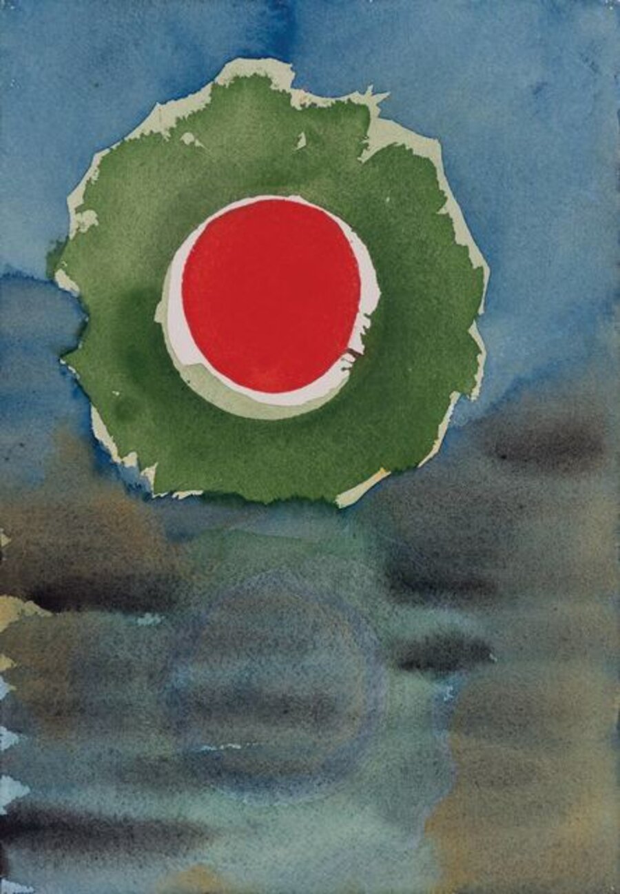 Two Works of Art: Green and Red Circles; Sun and Blue Triangle