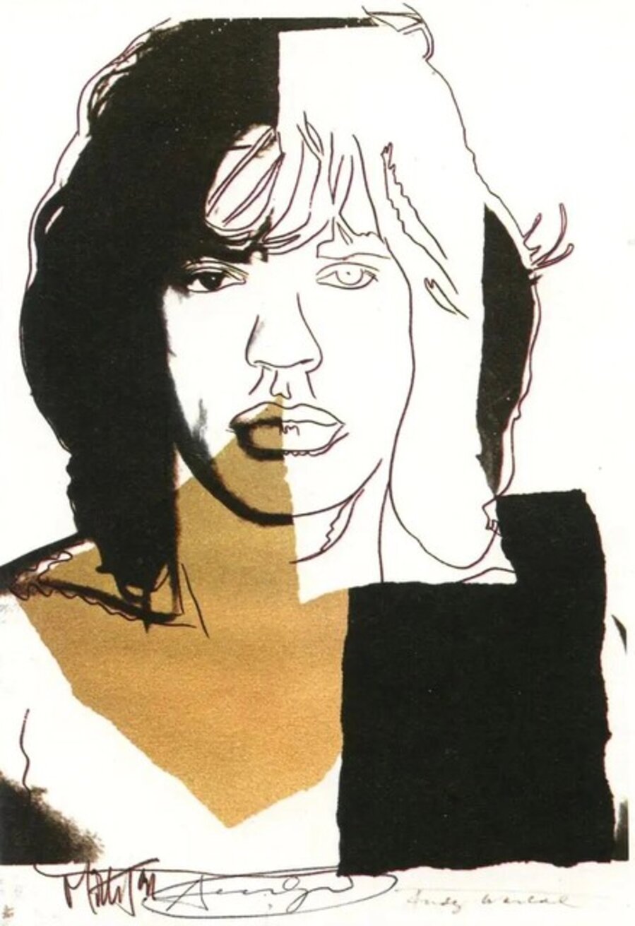 Signed Andy Warhol Mick Jagger announcement card 1975