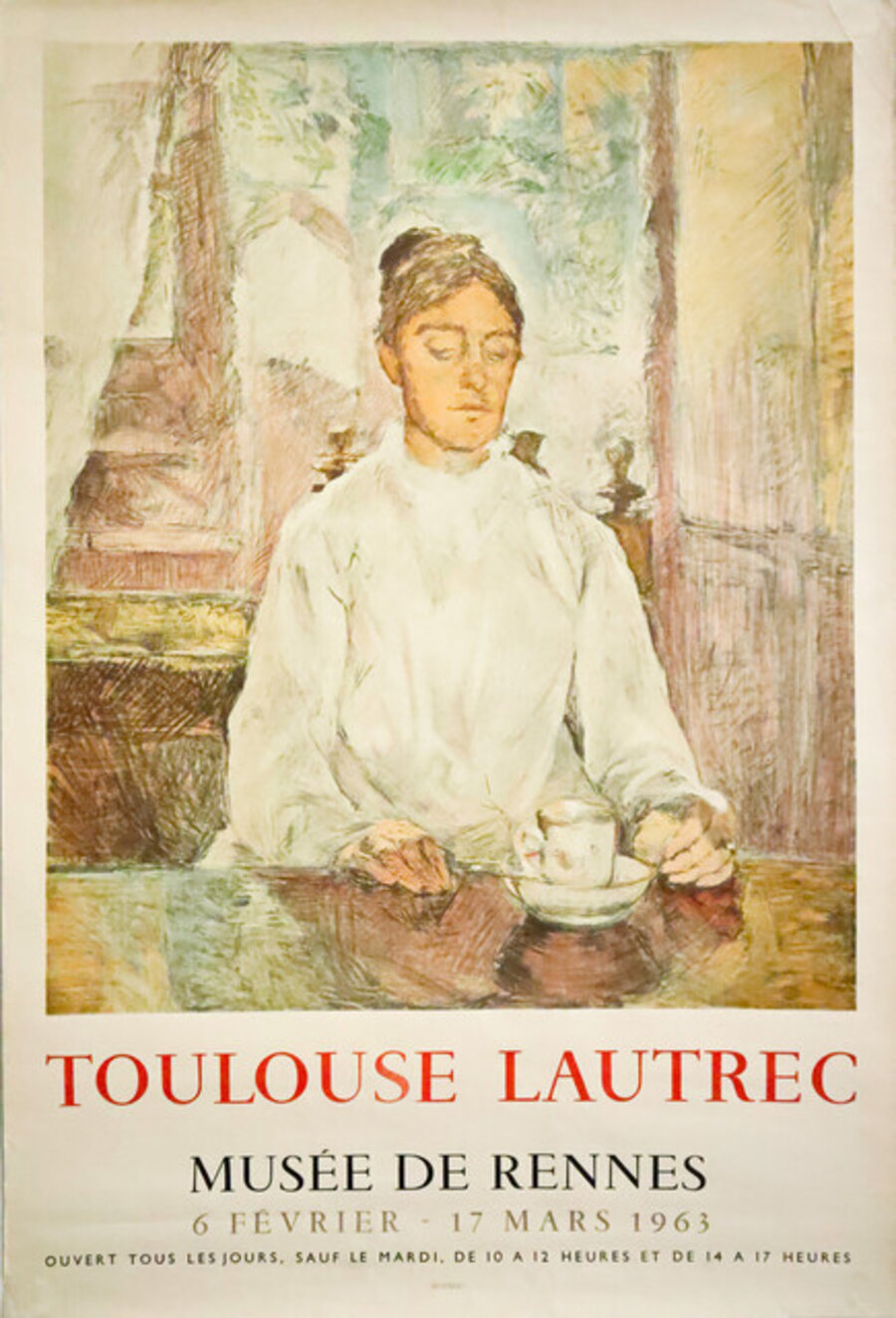 1963 French Exhibition Poster, Toulouse Lautrec, Musée de Rennes