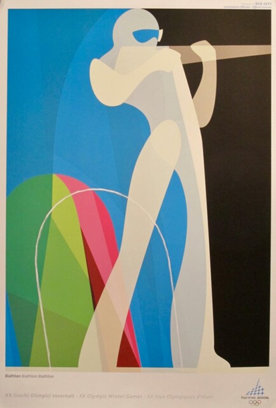2006 Original Vintage Torino Winter Olympics Poster, Biathlon