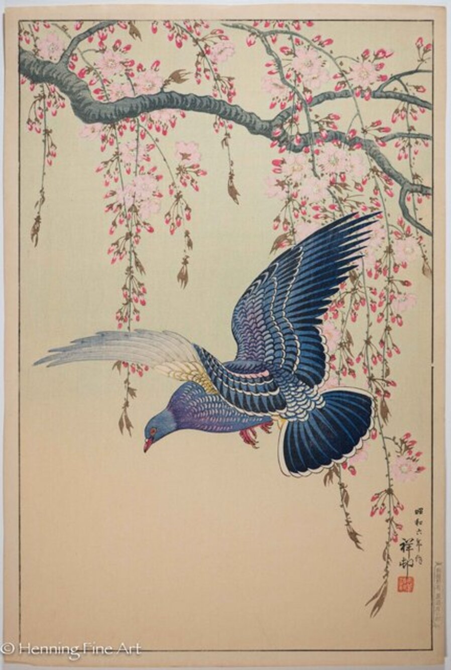 ”Pigeon in Flight and Blossoming Cherry Tree”