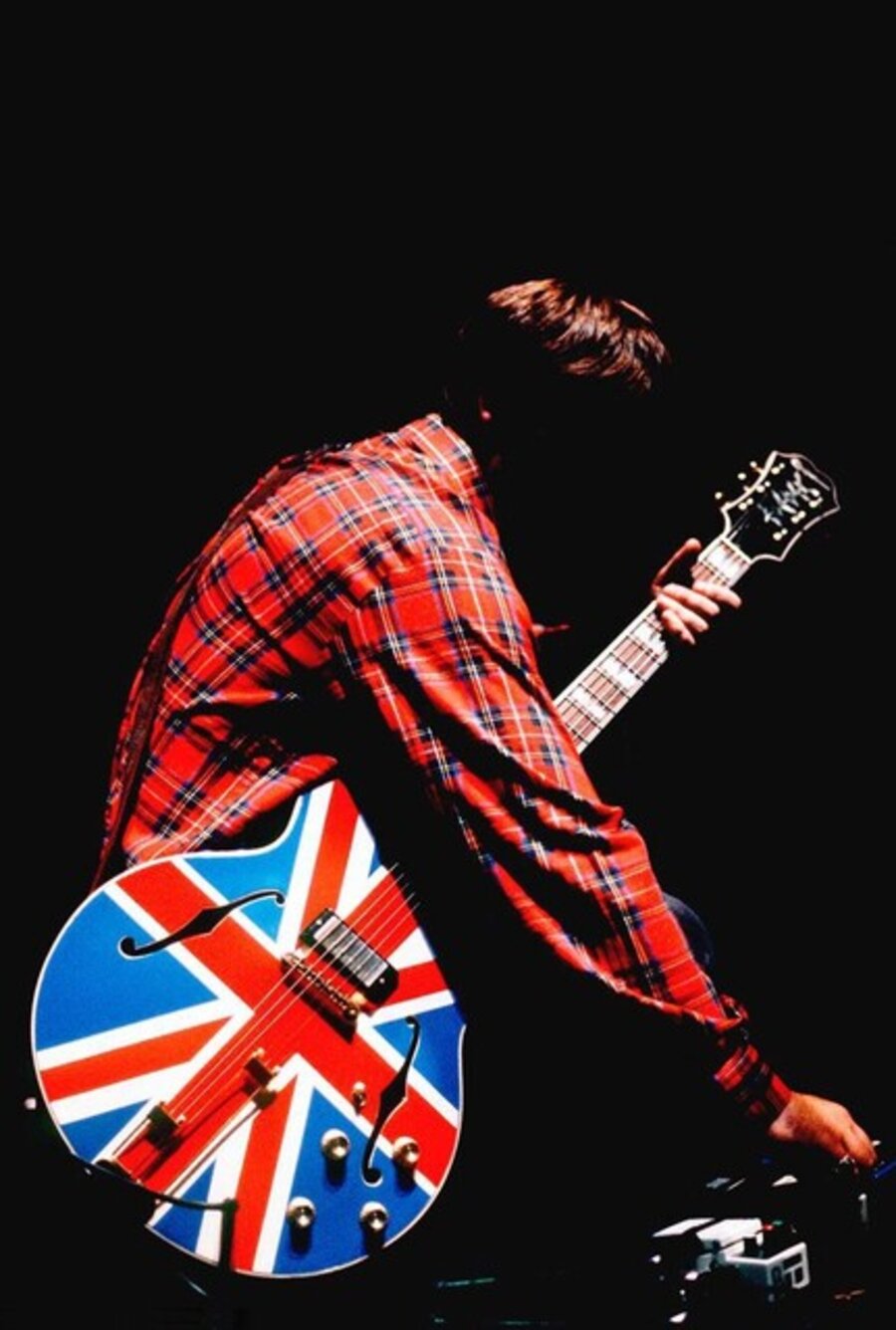 Noel Gallagher of Oasis with union jack guitar, framed signed limited edition print