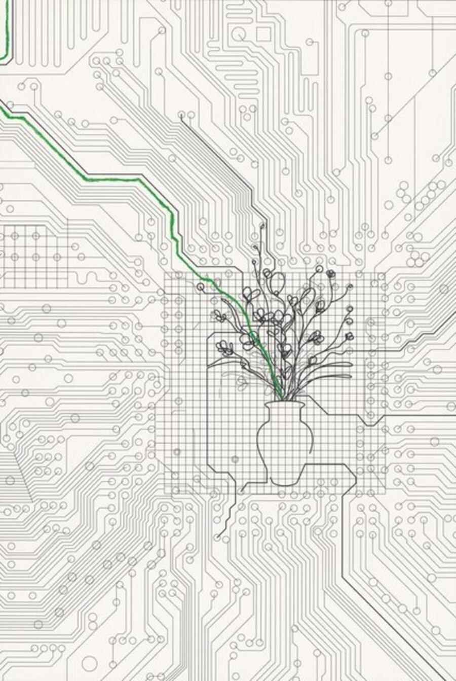 Bouquet of Flowers within Cirquit Board (with green line)