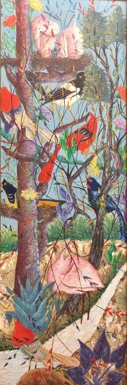 Gesner Abelard, ‘Large Haitian Naive Exotic Birds Tropical Jungle Oil Painting’, 20th Century