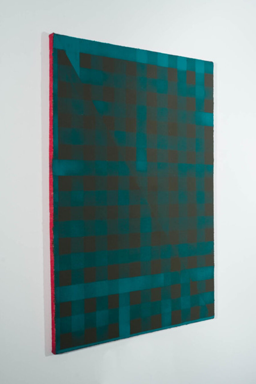 Untitled (teal and deep khaki on red)