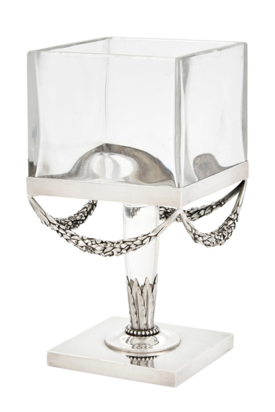 Paul Iribe Silver and Glass Pedestal Vase