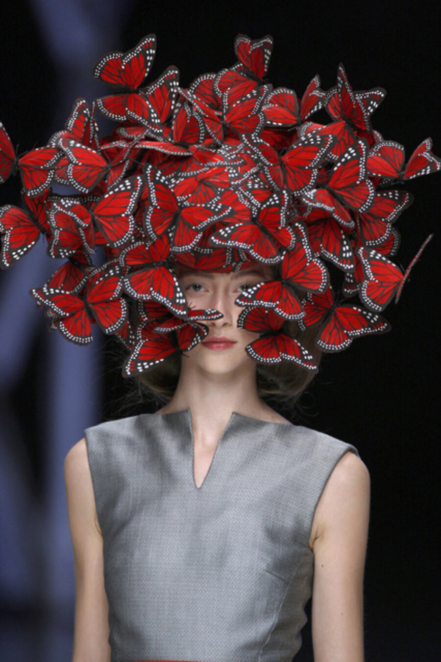 Butterfly headdress of hand-painted turkey feathers