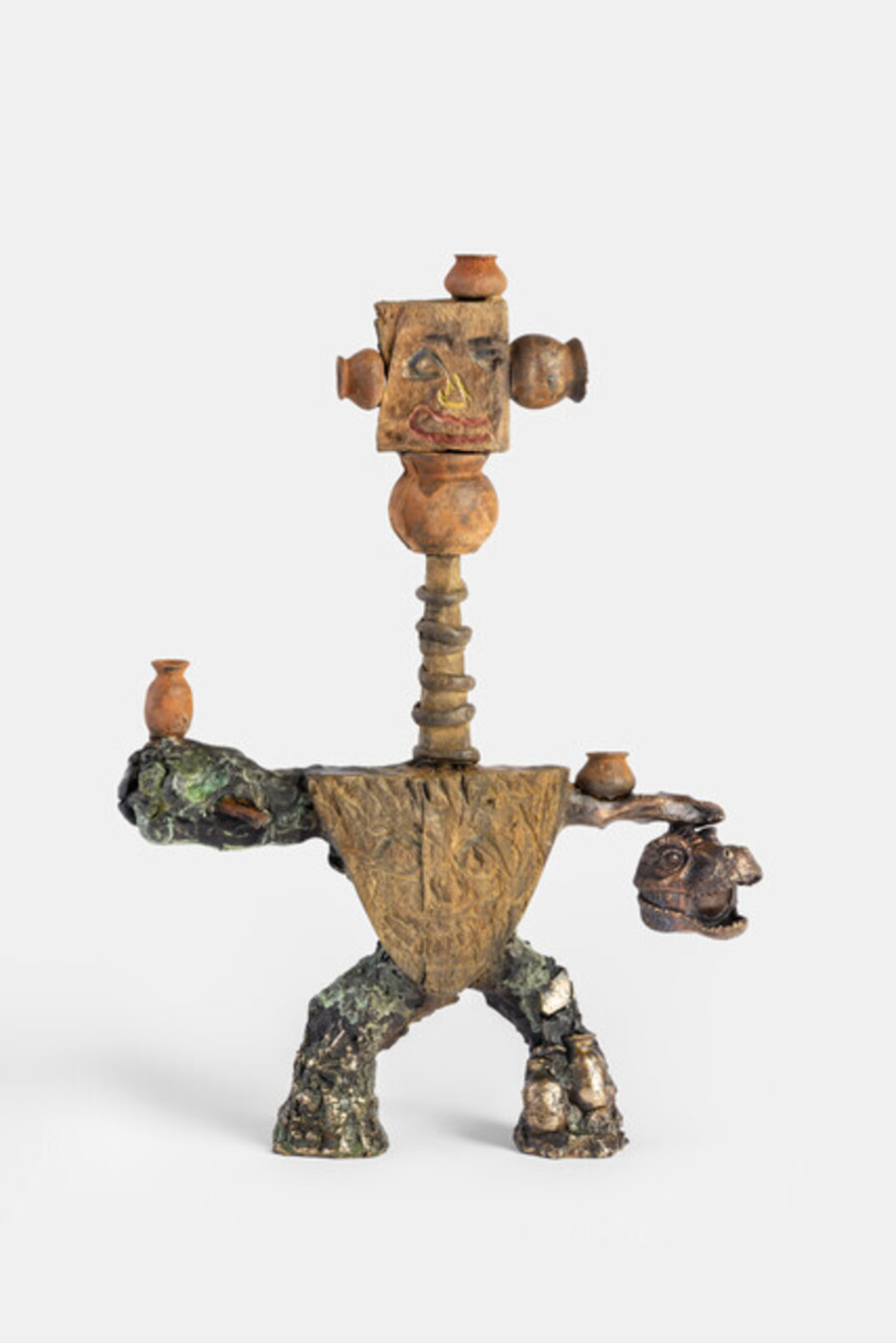 Vessel Figure with Masks and Dinosaur