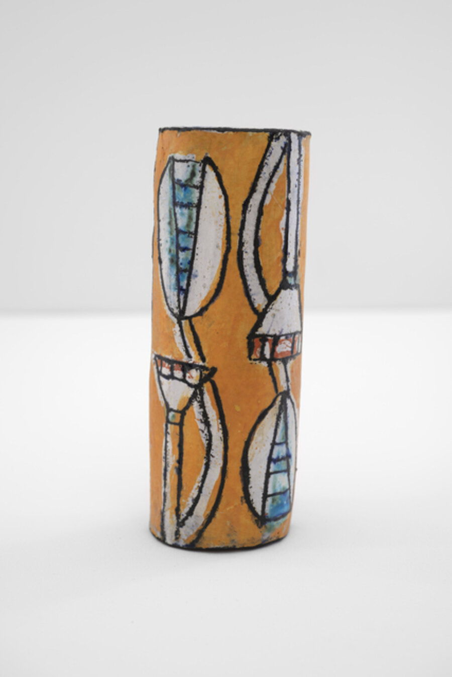 Red and Gold Flower Cylinder with Curved Stems