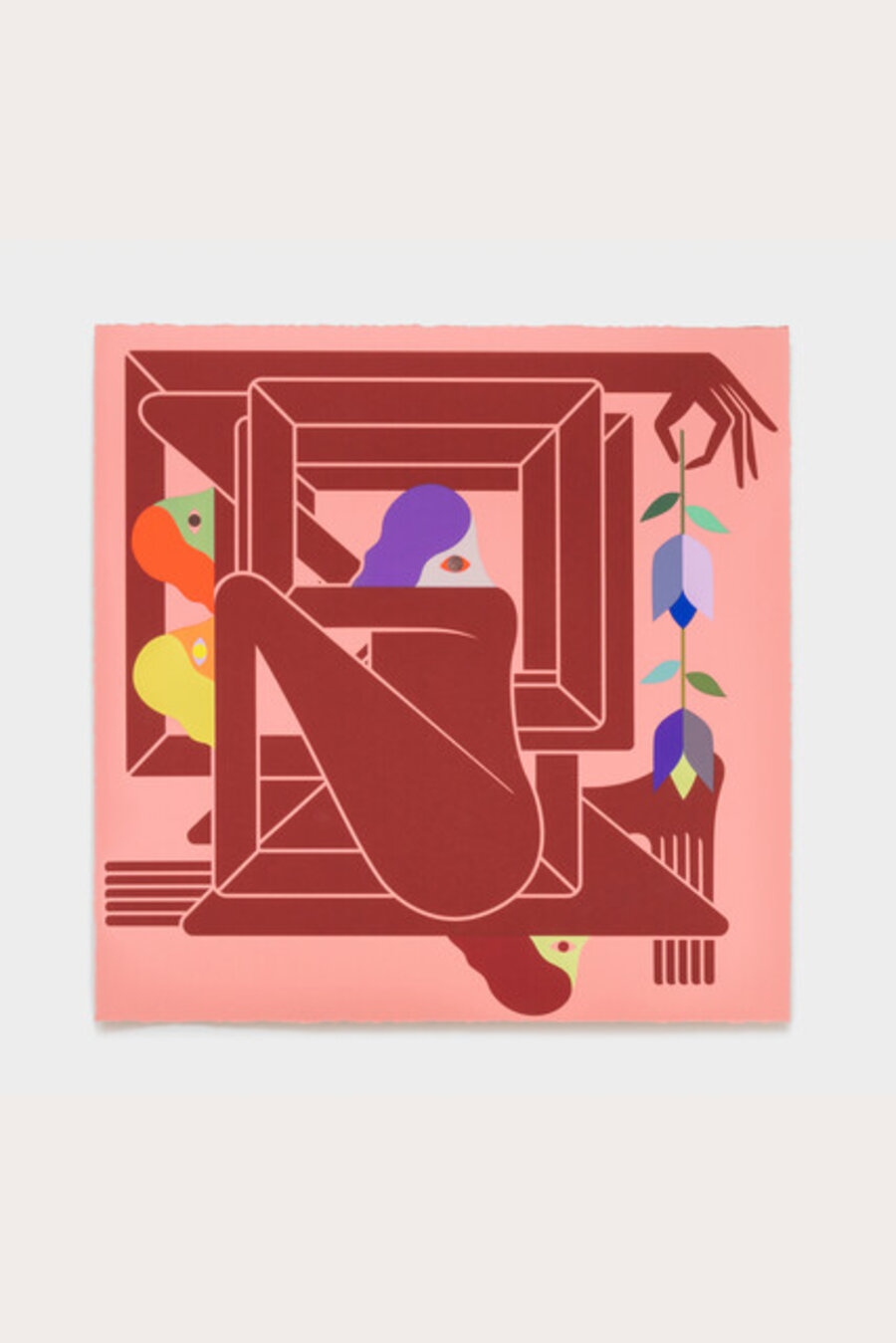 Red on Pink Manalishi Monoprint