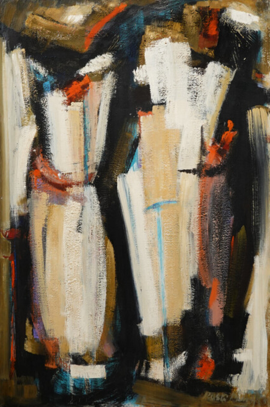 Untitled (White, Tan, Red and Black Abstract)