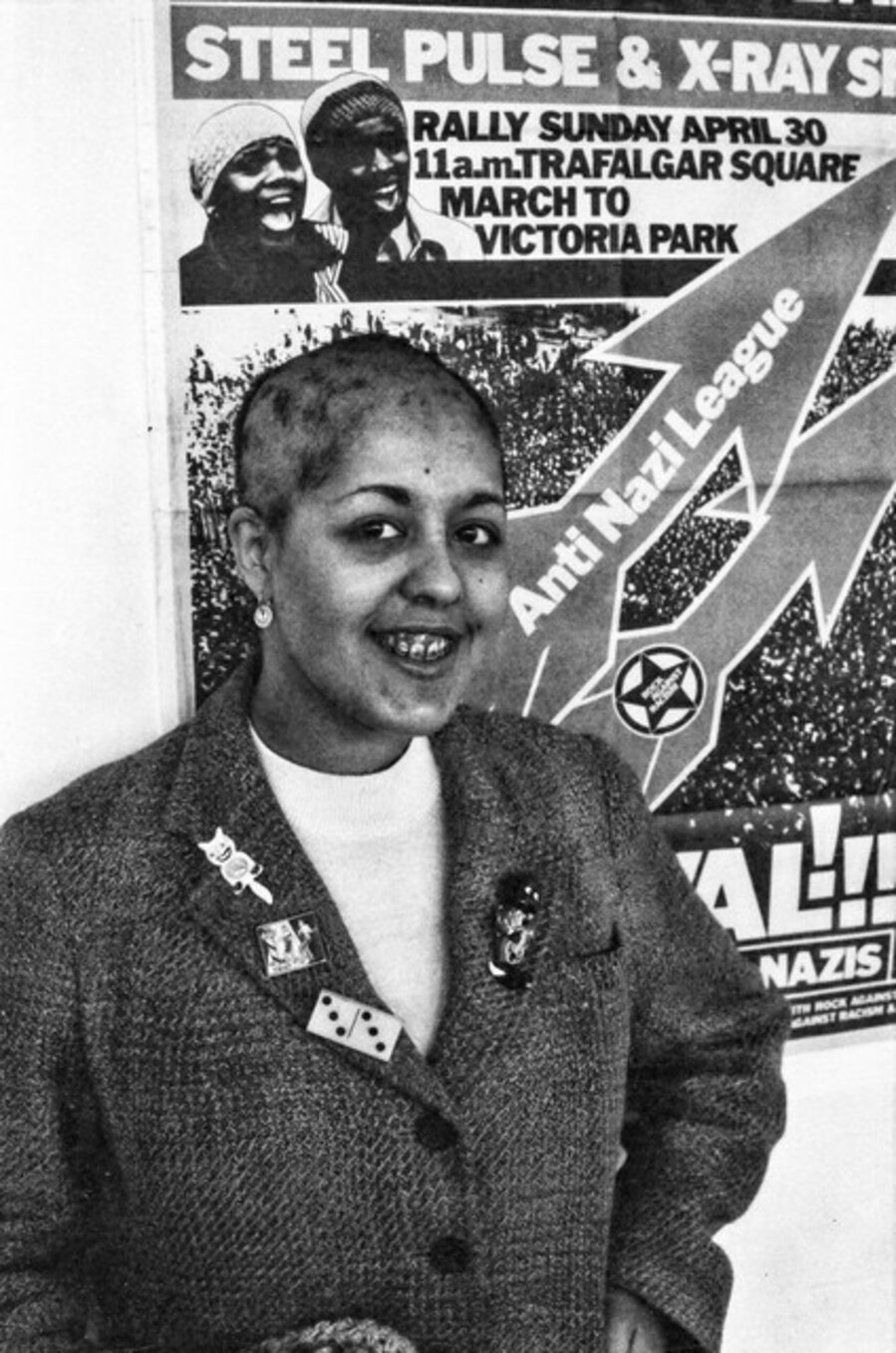 Polly Styrene lead singer of her band X-Ray Spex, turban off back stage after she had performed at the Rock Against Racism concert, Victoria Park