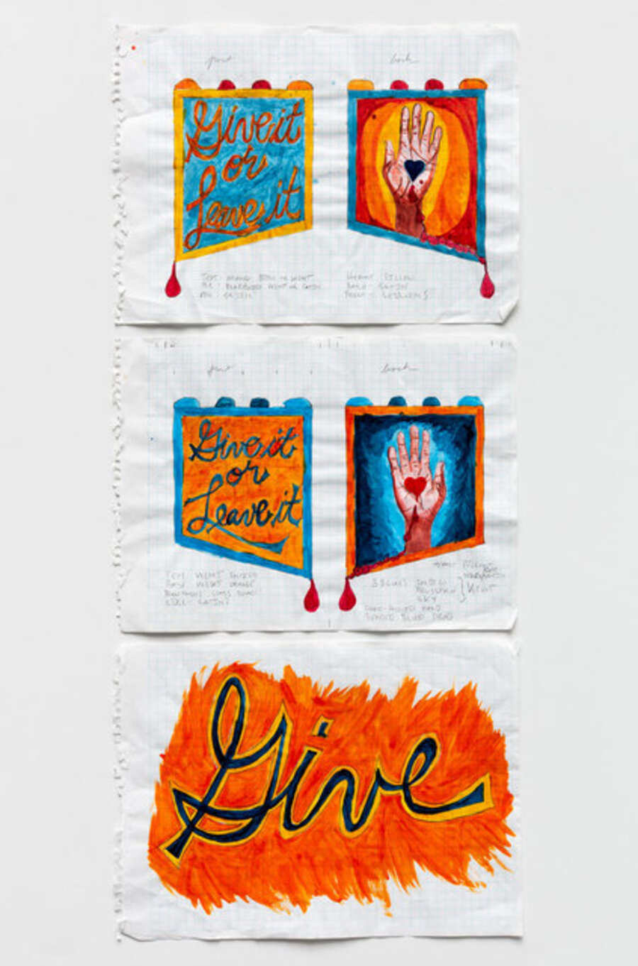 "Red Heart," "Blue Heart," "Give"