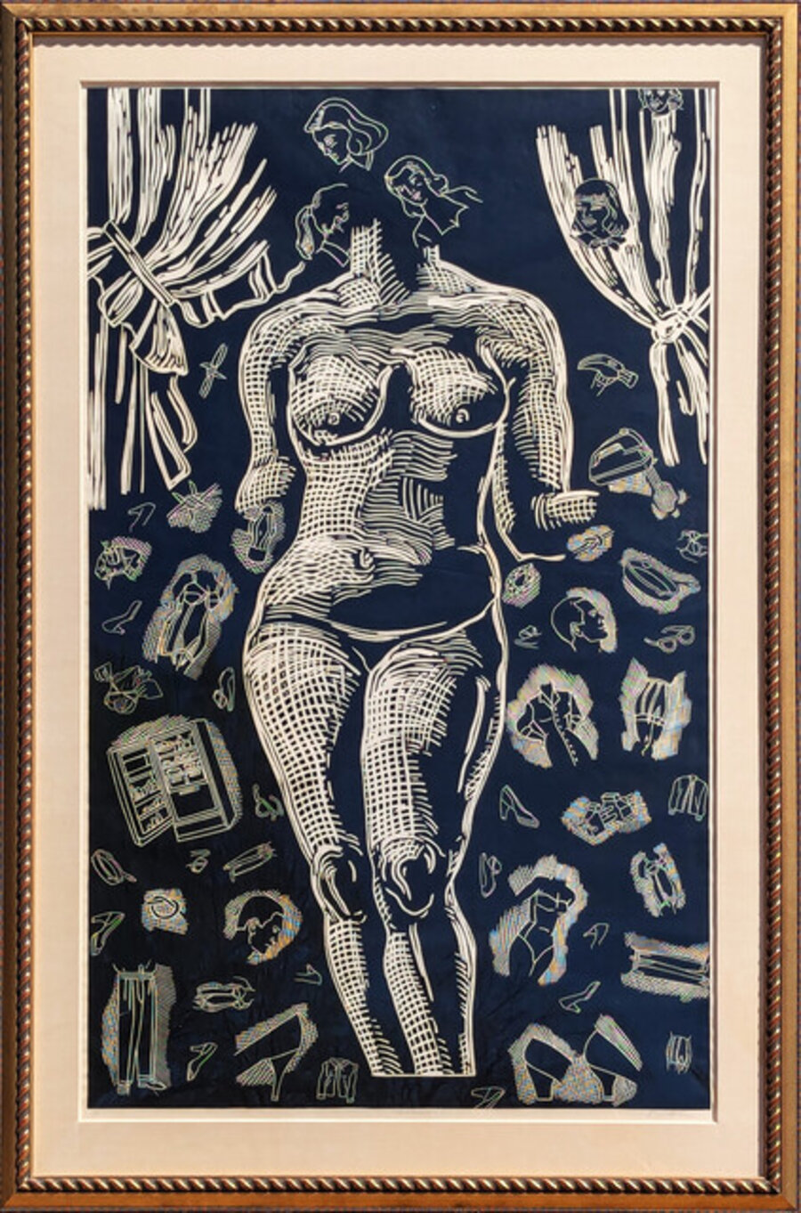 "Girl Germs" Contemporary Black and White Figurative Female Nude Linocut Ed. 2/8