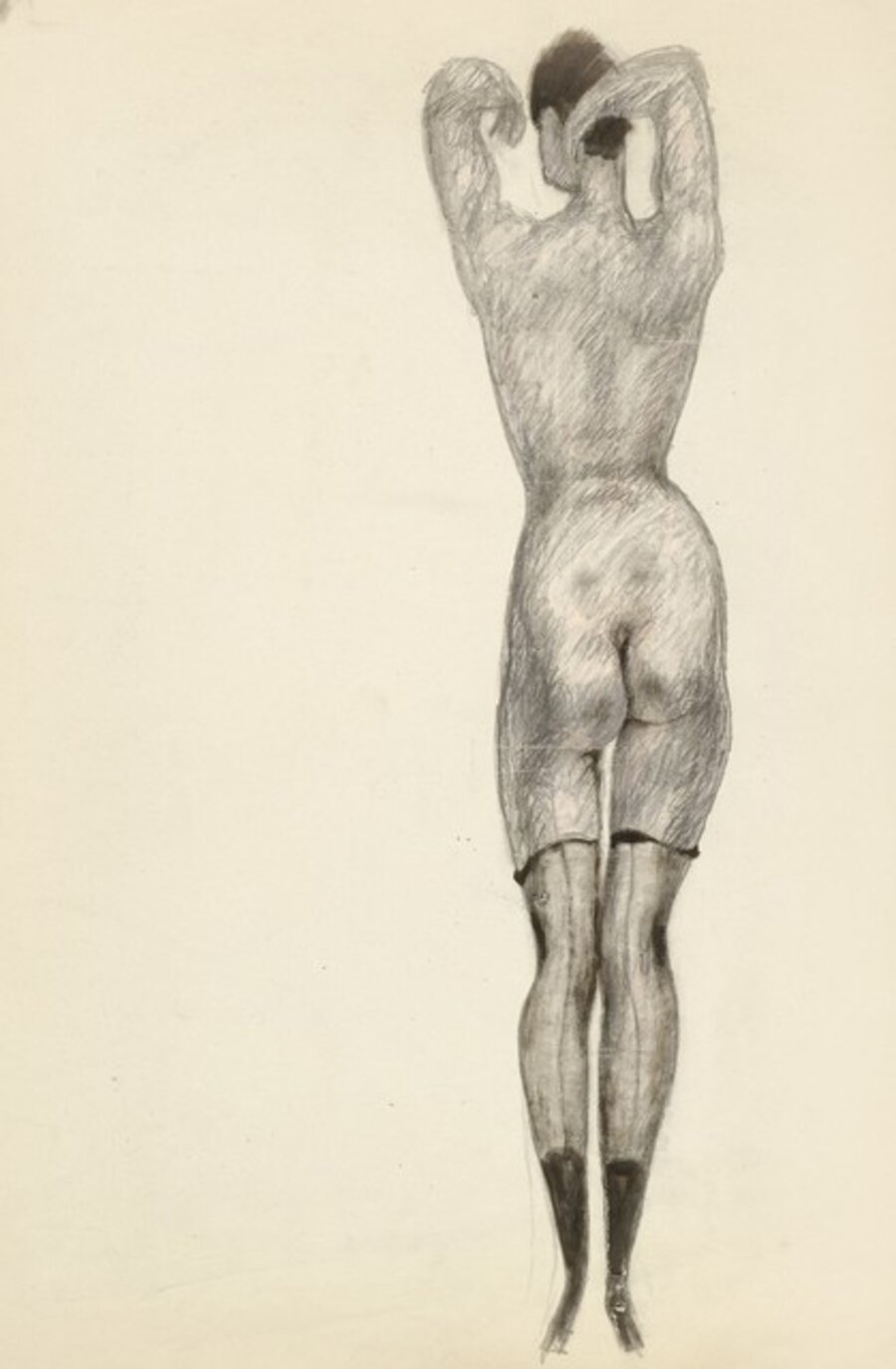 Nude from the Back with Half Stockings