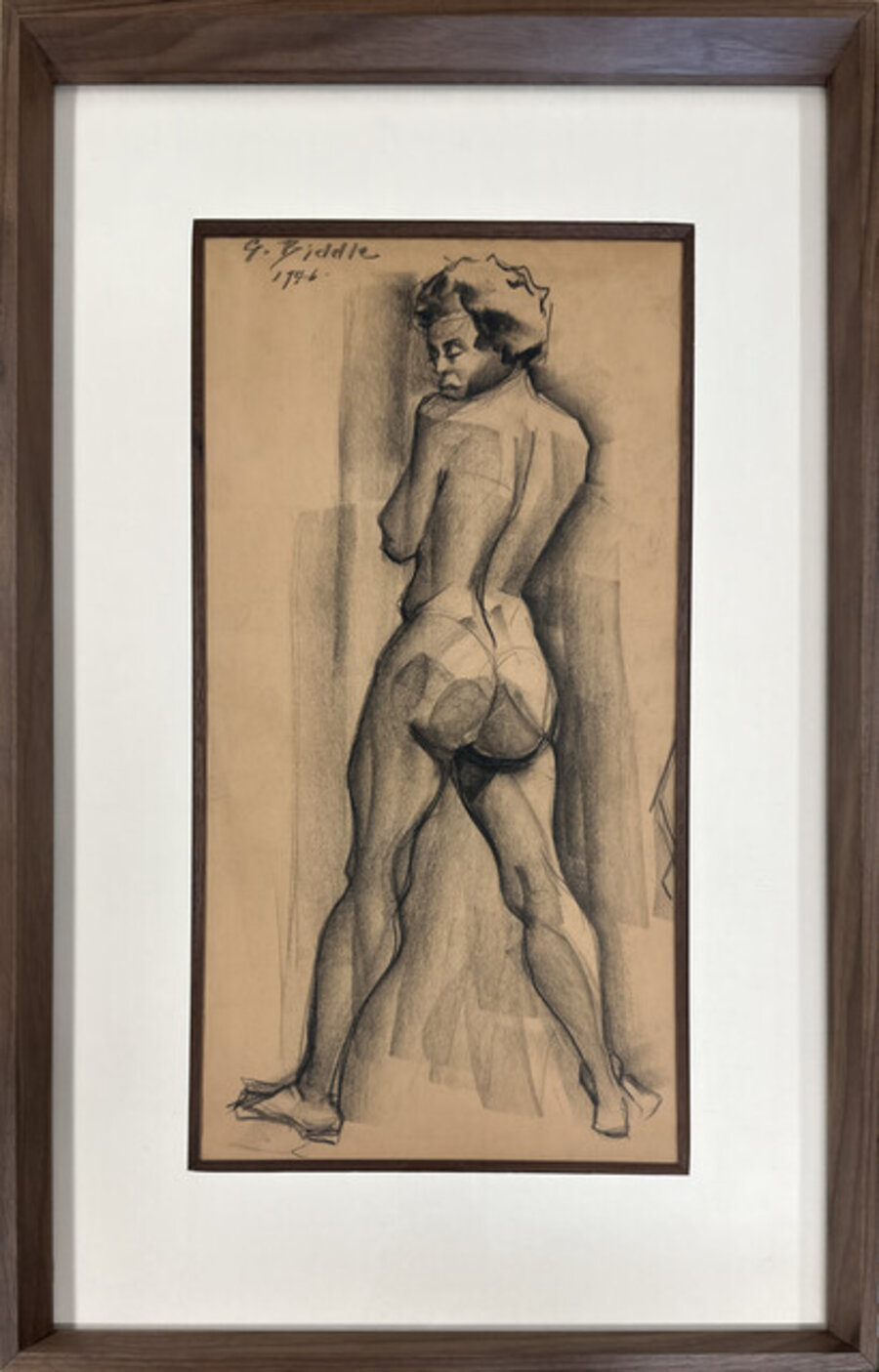 Untitled (drawing of standing female nude, rear view)