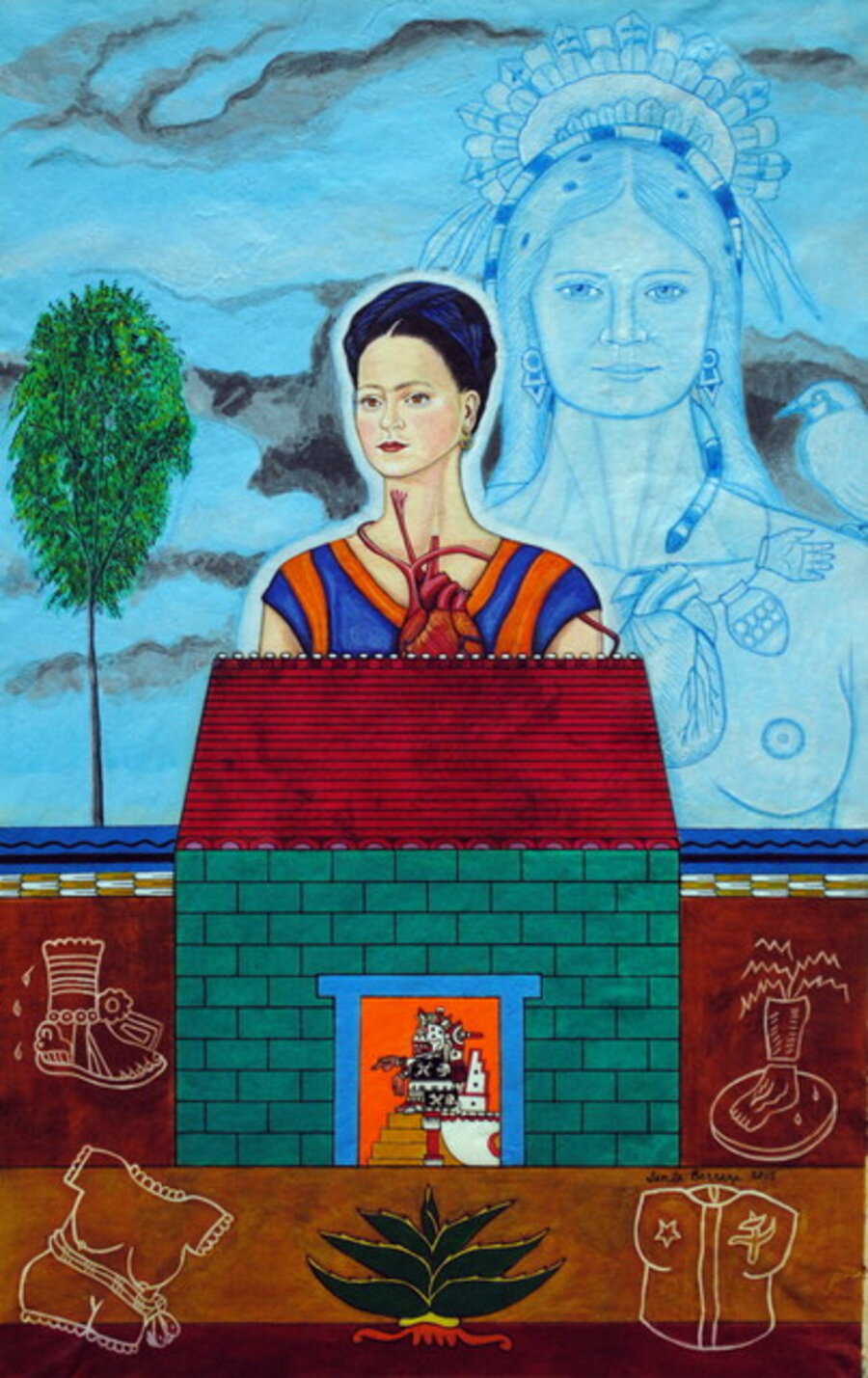 Mujeres Nobles Series: Frida con Tezcatlipoca y Coyolxauhqui
