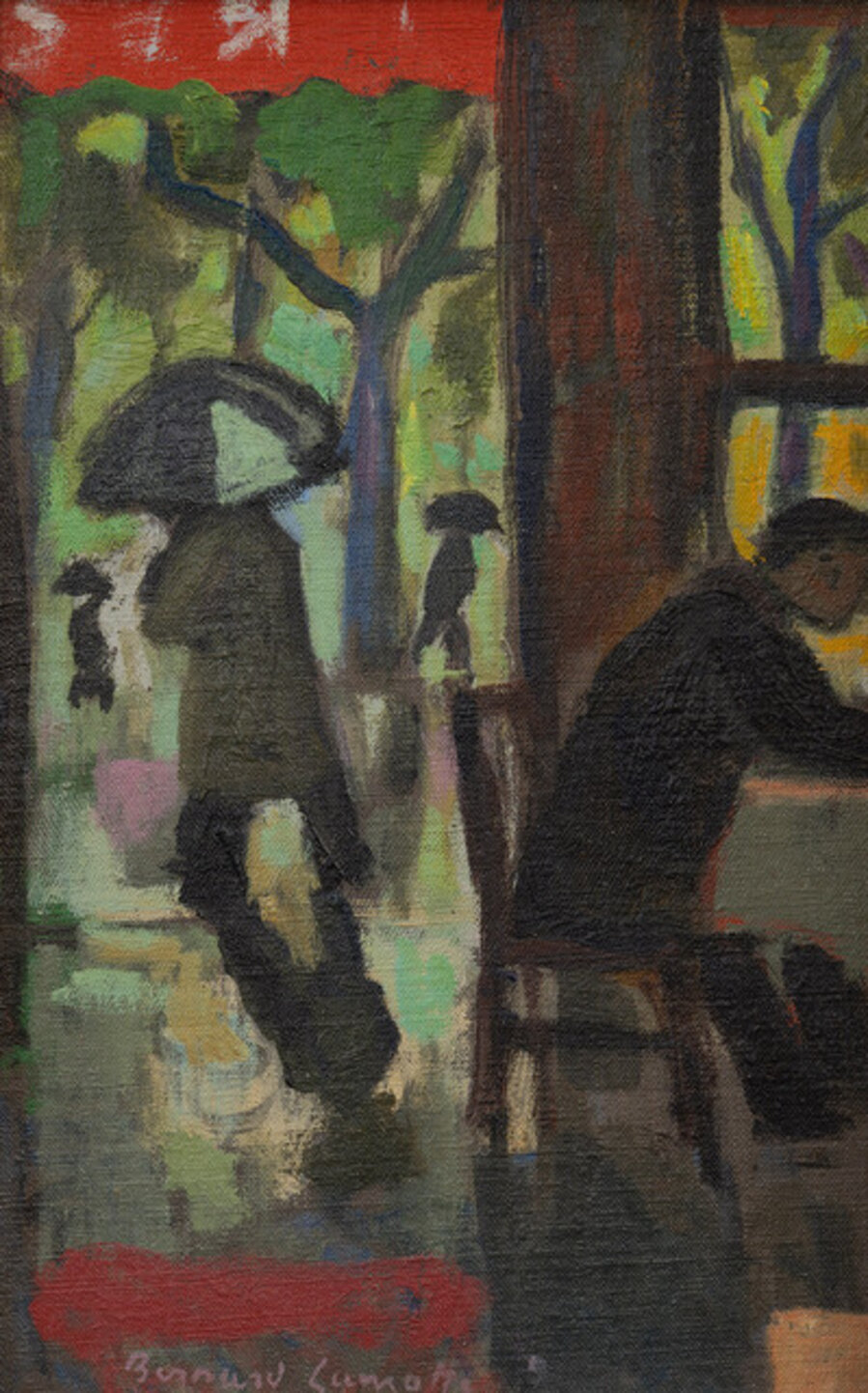 Stroll in the Rain by a Café