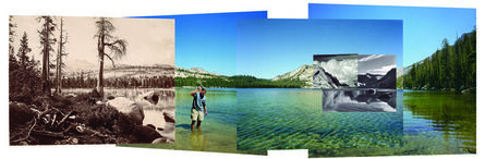Mark Klett, ‘Four Views from four times and one shoreline, Lake Tenaya, 2002. Left to Right: Eadweard Muybridge, 1872, Ansel Adams, 1942, Edward Weston, 1937. Back panels: Swatting high-country mosquitoes, 2002’, 2002