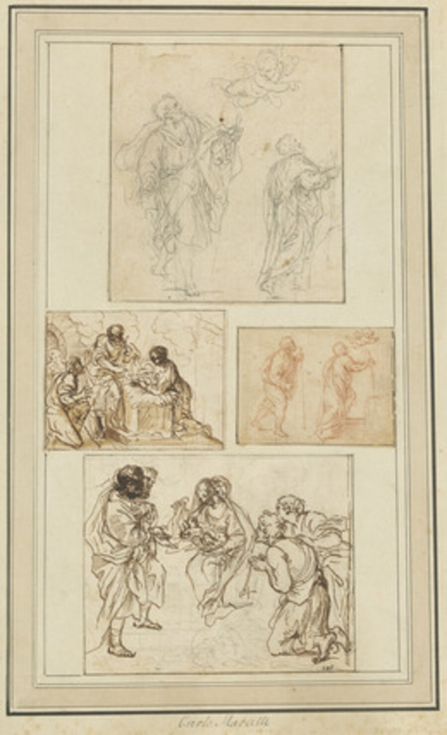 Studies of Saint Joseph and the Adoration (four sketches mounted on one sheet)