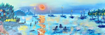 Norma de Saint Picman, ‘Water paintings summer 2019 - plein air in situ paintings, Strunjan, sunset, bathers’, 2019