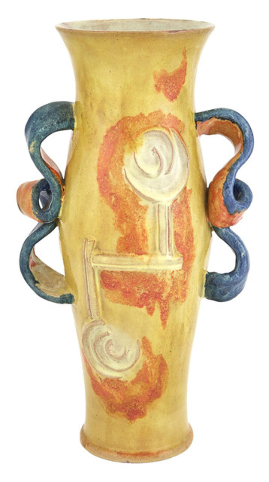Hand-Painted and Glazed Earthenware Two-Handled Vase