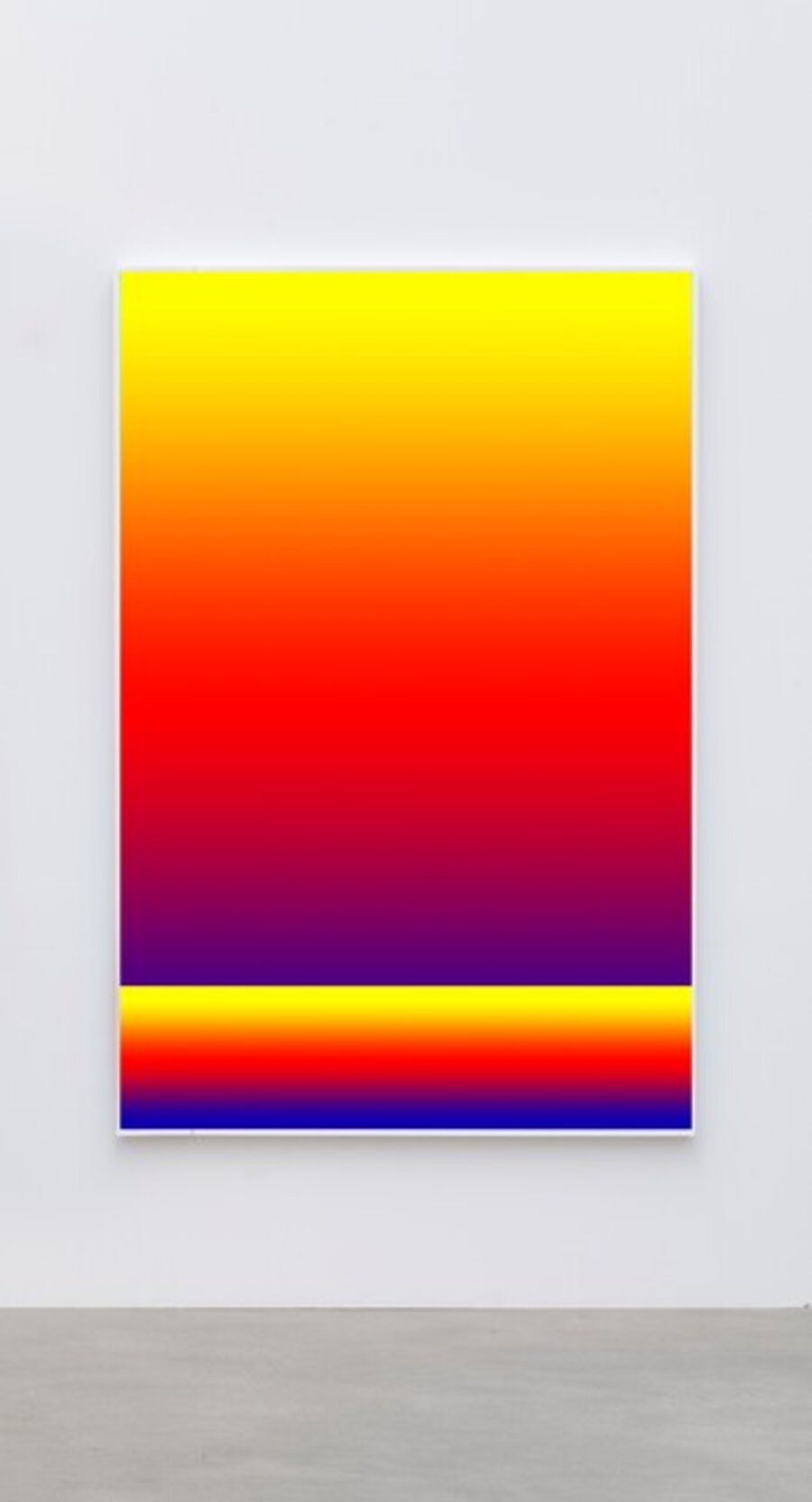Photoshop CS: 72 by 48 inches, 300 DPI, RGB, square pixels, default gradient "Blue, Red, Yellow", mousedown y=21180 x=7200, mouseup y=860 x=7200; tool "Rectangular Marquee", mousedown y=18000, x=0, mouseup y=21600, x=14400; default gradient "Blue, Red, Yellow", mousedown y=21440 x=7200, mouseup y=18360 x=7200