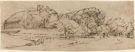Rembrandt van Rijn, ‘A Landscape with Farm Buildings among Trees’, ca. 1650/1655