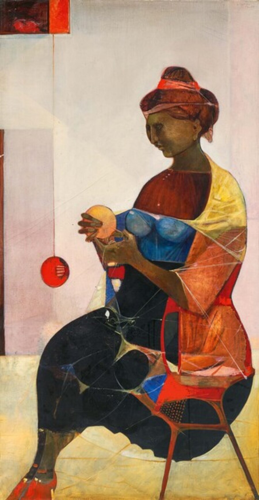 Sitzende Frau mit Kugel in der Hand
