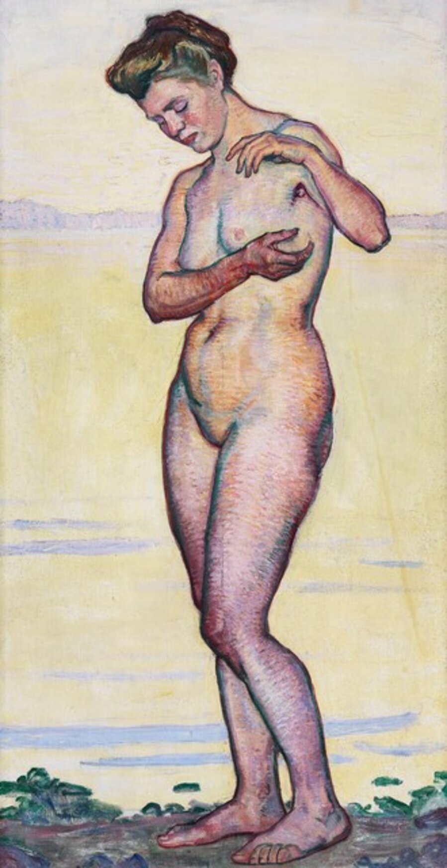 Standing Nude Standing Woman In Blue Dress In A Landscape
